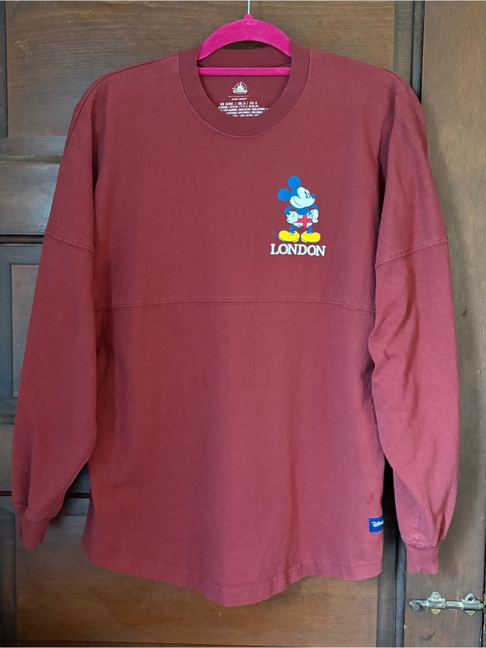 Disney Crewneck Spirit Jersey Sweatshirt in Burgundy with Mickey Graphic